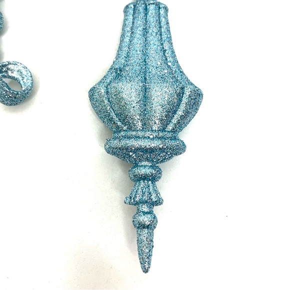 Blue & Silver Glitter Bow Faux Crystal Feminine Christmas Ornaments Set New - Picture 5 of 8